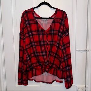 ✨absolutely famous red multicolor plaid long sleeve top✨